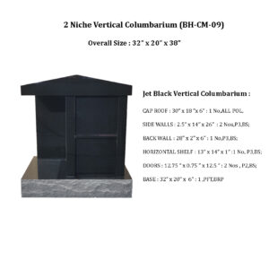 Jet Black 2 Niche Vertical Columbarium (BH-CM-09) with Size
